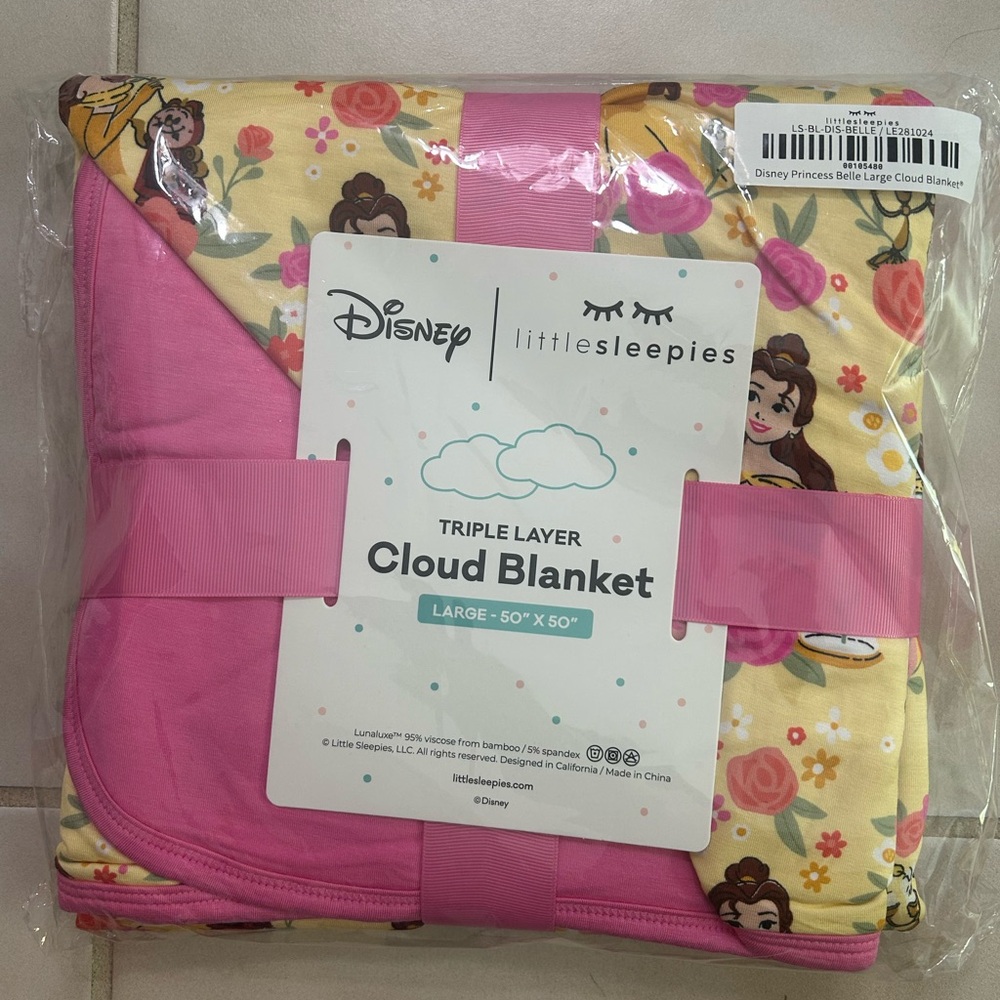 Little Sleepies Disney Belle Floral Cloud Blanket - Pink & Yellow